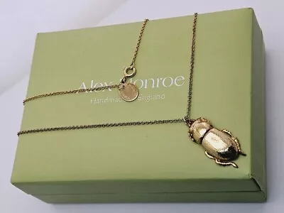 Alex Monroe POT BEETLE Necklace Gold On Silver Large Beetle 24 Inch Chain • $251.70