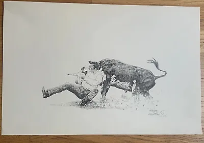 Vintage 1975 Phleat Boyd Rodeo Cowboy Steer Wrangler Print Signed Number 114/500 • $22