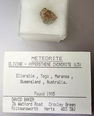 Meteorite Ellerslie 0.9g Found 1905 Historic Vintage Label OC L5 Australia • $29