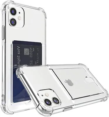 $4.99 • Buy Clear Card Holder Soft Rubber TPU Case IPhone 6 7 8  XS XR 11 12 13 Pro Max