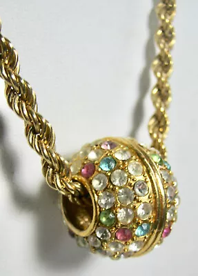 Monet Goldtone Chain Necklace With Pastel Rhinestone Encrusted Ball 30  • $24