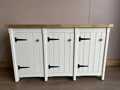 Rustic Wooden Solid Pine Freestanding Kitchen Triple Cupboard Unit With Oak Top • £825