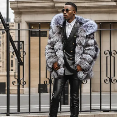 Fashion Mens Genuine Silver Fox Fur Jackets Hooded Winter Thick Real Fur Coats • $935.08