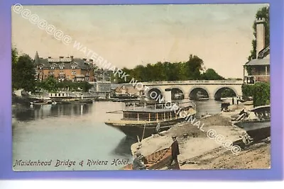 Nice Early 1907 Boats Bridge & Hotel Maidenhead Berkshire Vintage Postcard • £1.29