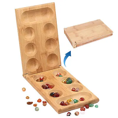 Wooden Mancala Board Game Set - Folding Board With Bonus Stones • $18.74