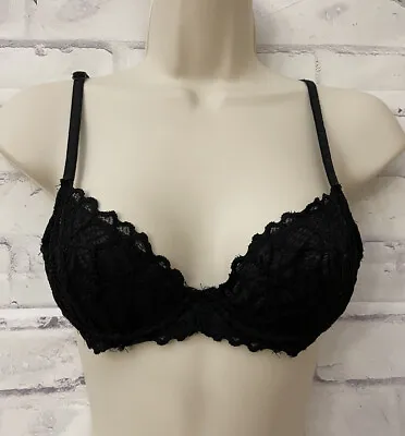 Victoria’s Secret Unlined Underwire Bra Black Lace Size 32B Sexy Sheer • $24.94