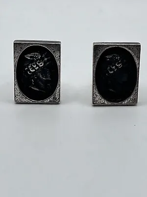 VTG Cufflinks Sterling Silver Of Mercury Greek Mythology Roman Bust Victorian • $22