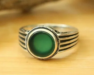 Green Agate Men’s Rings Handmade 925 Sterling Silver MULTI-SIZES Turkish Rings • $21