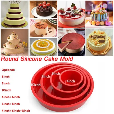 4/6/8/10 Inch Silicone Round Cake Pan Tins Non-stick Baking Mould Bakeware Tray • £6.17