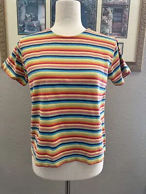 Rainbow Striped Bright Top Cropped Vintage Tee Short Sleeve T-shirt Small Petite • $12