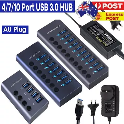 AU 4/7/10 Port USB 3.0 HUB Powered +High Speed Splitter Extender Power Supply • $42.74