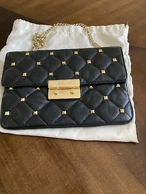 Michael Kors Sloan Quilted Stud Black Leather/Gold Clutch Shoulder Hand Bag • $75