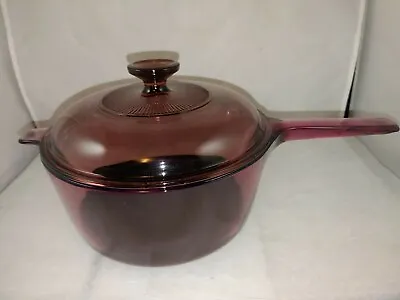 Corning Visions 2.5L Cranberry Glass Pan & Lid Non Stick Vintage Pyrex Cookware • $42.95