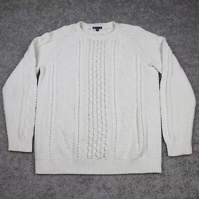 Gap Sweater Mens Large White Cable Knit Fisherman Round Neck Pullover Irish • $24.99