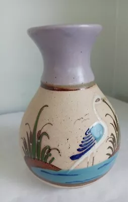 Mexican Pottery Vase Hand Painted Stoneware Mexican Blue Bird Art Decor...6  • $15