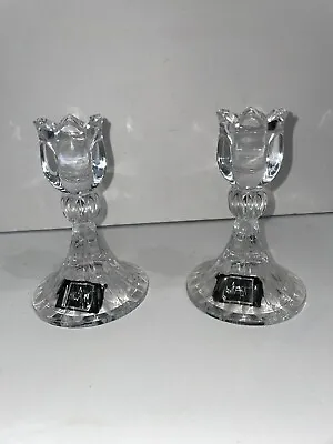 Pair Of MIKASA  Spring Ritual 5  Tulip Shaped Glass Candle Holders Candlesticks • $16