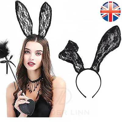 Lace Bunny Ears Sexy Playmate Rabbit Wire Headband Fancy Dress Halloween • £3.68