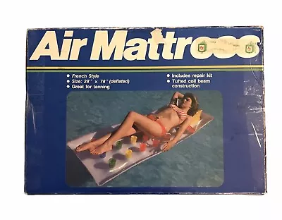 Air Mattress Pool Float Vintage NOS French Style With Repair Kit 28”X 78” Vinyl • $55