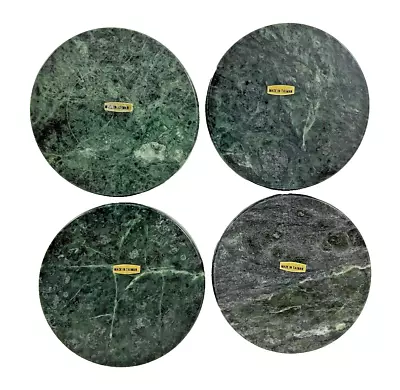 Green Marble Set Of 4 Polished Stone Coasters 3 3/8  In Diameter Cork Back • $19.99