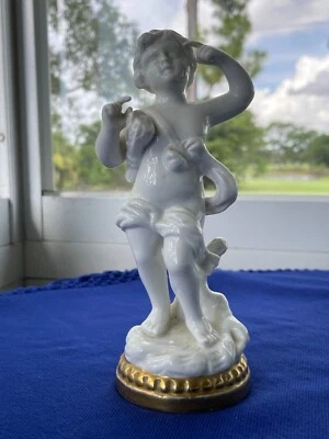 $34.99 • Buy V.a. Portugal Mark Art Ceramic Figurine Angel Cherub White Gold Sculpture Home 