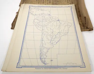 Vtg 45+ 1928 Cartocraft Outline Maps South America DENOYER-GEPPERT CO School • $40.49