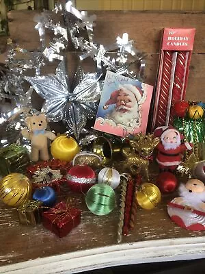 Vintage Christmas Decorations Foil Pipe Cleaners Flocked Bells Card • $44