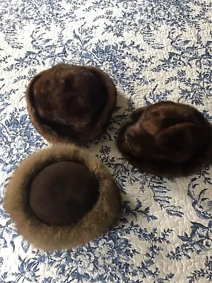 EUC Lot Of 3 Lenore Marshall New York Bucket Cossack Fur Hats S Mink Fox Suede • $60