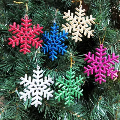 Bulk Glitter Snowflake Christmas Ornaments Xmas Tree Hanging Decoration • $2.72