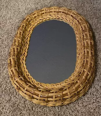 Vintage Natural Wicker Rattan Oval Wall Mirror 16” X 12” Vertical Horizontal • $39.99