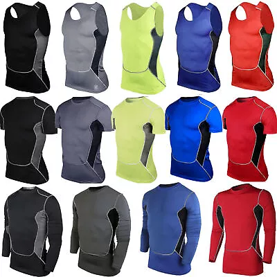 Men's Sports Compression Vest Singlet Tank Top Muscle Fitness Base Layer T-Shirt • £9.55