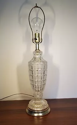 27  Vintage Lead Crystal Glass Table Lamp W/ Frosted Cut Art Design - Tested • $39.99