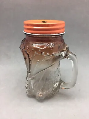 Glass Mason Jar Mug Fox W/ Metal Screw Cap Lid For Straw Drink Clear Brown 16oz • $6.95