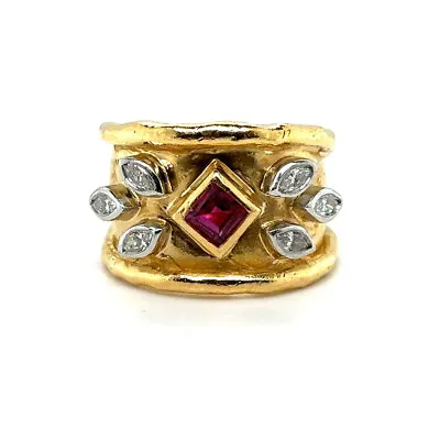 Jean Mahie 22k Yellow Gold & Platinum Ruby & Diamond Ring 15.40g Size 6 • $14900