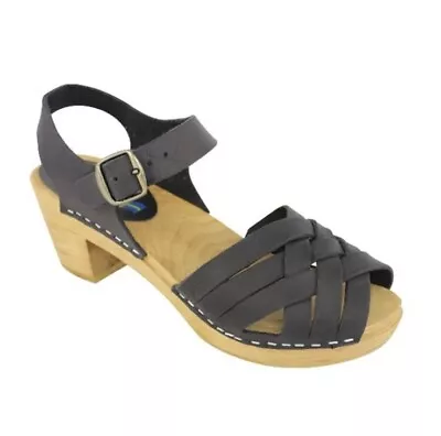 Moheda Wooden Clog Sandals Black Leather EU39 • $75