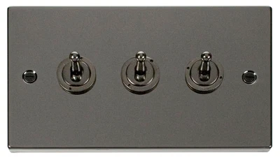 £18 • Buy Click Deco Black Nickel 3 Gang 2 Way Toggle Switch VPBN423