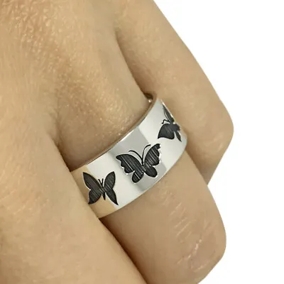 Elegant Butterfly Band Ring Silver Wedding Ring Nature Inspired Jewelry Sp111 • $14.99