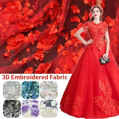 3D Flower Mesh Lace Fabric DIY Women's Clothing Wedding Dress Embroidery Fabric • $17.67