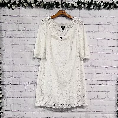 Nicole Miller Dress White Lace Short Sleeve Dress • $22