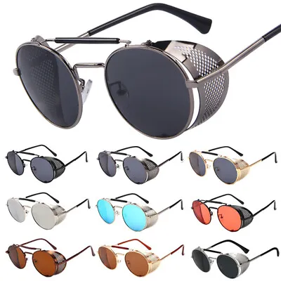 Vintage Steampunk Unisex Sunglasses Side Shield Retro Round Eyewear Glasses • $13.59