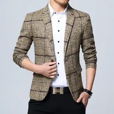 Mens Business Casual Work Blazer Jacket Korean Slim Button Suit-Coat Outwear Top • $40.81