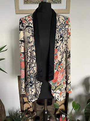 ZARA Floral Print Colourful Cream Oriental BLAZER JACKET Kimono Coat - Size XS • $48.53