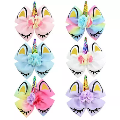 6.3 Inch Unicorn Girl Kid Big BOW JOJO SIWA Clips Hair Accessories Headdress ☆ • $11.98