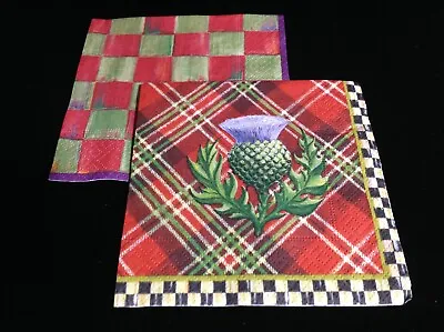 MacKenzie Childs Highland Thistle & Orchard Check Paper Napkins For Decoupage • $6