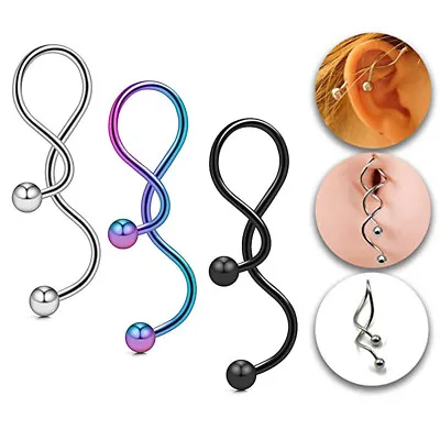 $3.99 • Buy 14G Spiral Navel Ring Twister Industrial Ear Belly Ring Barbell Body Piercing
