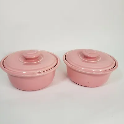 2 Vintage 1957 Miramar California Pottery 770 Pink Bowls W/Lids 6.5  Mid Century • $50