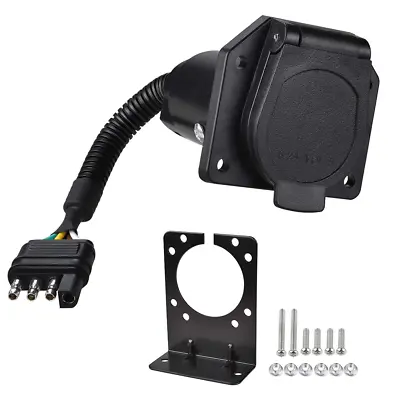 4-Way Flat To 7 Pin Trailer Plug Adapter Power Connector Bracket For RV Campers • $15.49