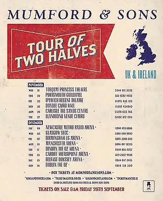 MUMFORD & SONS  TOUR OF TWO HALVES UK & IRELAND  2012 CONCERT POSTER - Folk Rock • $18.18