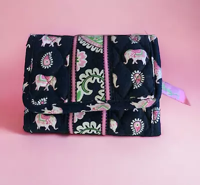 Vera Bradley Pink Elephants Wallet Black Pink Trifold Compact Retired • $14.99