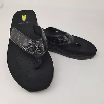 Volatile Wedge Platform Flip Flops Slip On Sandals Womens 6 Croco Black • $12