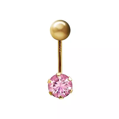 9ct Gold Jewelco London Pink CZ Solitaire Banana Belly Bar Body Piercing 10mm • £70.99